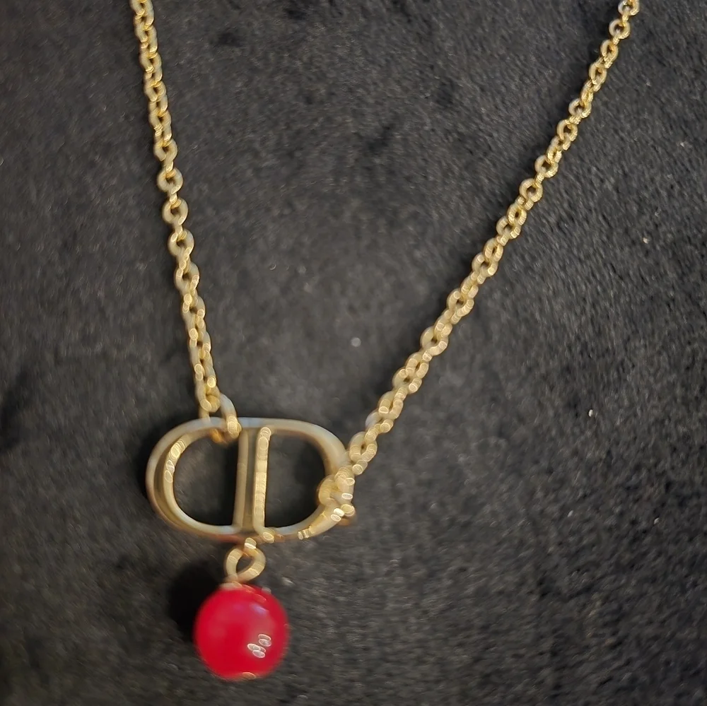18kgp Dior Gold Necklace with Red Pendant